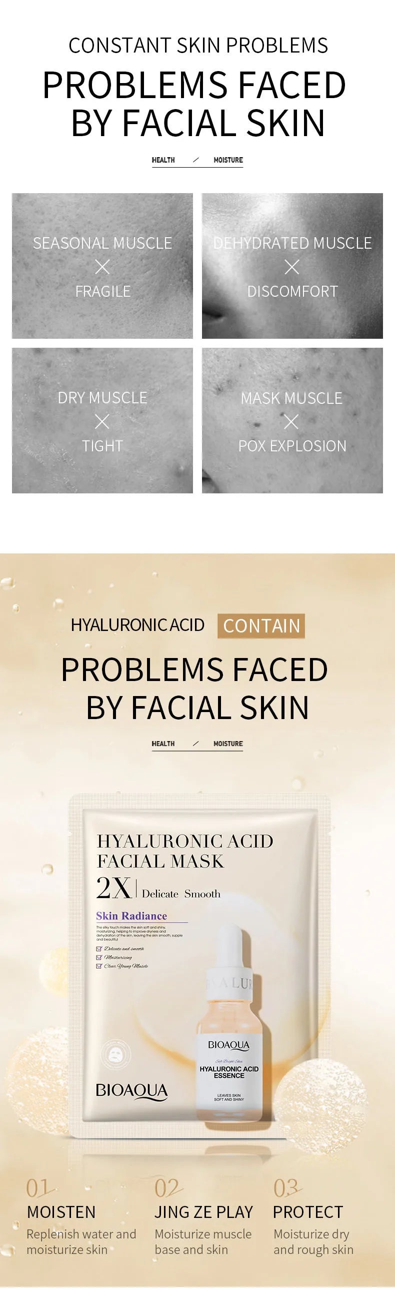 20pcs BIOAQUA Centella Collagen Face Mask Moisturizing Refreshing Sheet Masks Hyaluronic Acid Facial Mask Skin Care Products