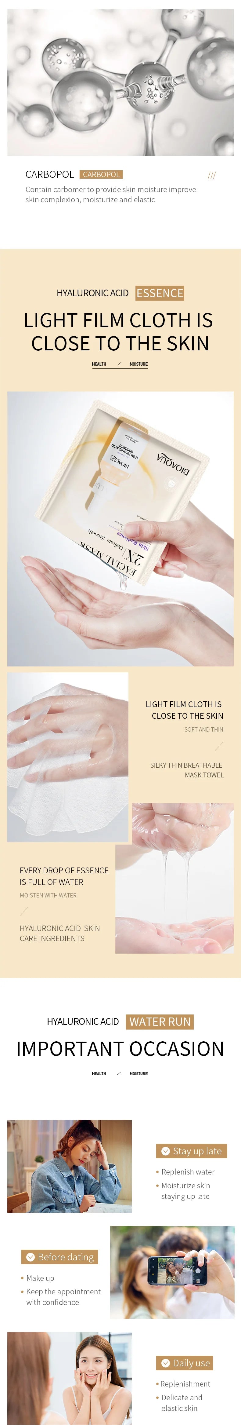 20pcs BIOAQUA Centella Collagen Face Mask Moisturizing Refreshing Sheet Masks Hyaluronic Acid Facial Mask Skin Care Products